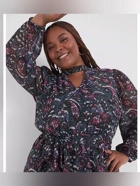 Lane Bryant Cutout Mock-Neck Fit & Flare Dress